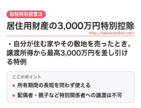 「居住用財産の3,000万円特別控除（租税特別措置法）」とは？わかりやすく解説